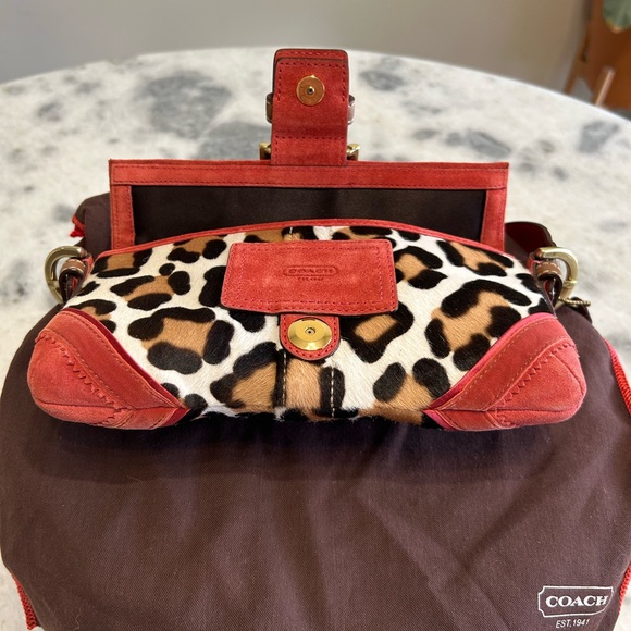 NWT vintage Y2K Coach Soho Leopard Baguette Bag with Red and Brown Accents. - Picture 5 of 11